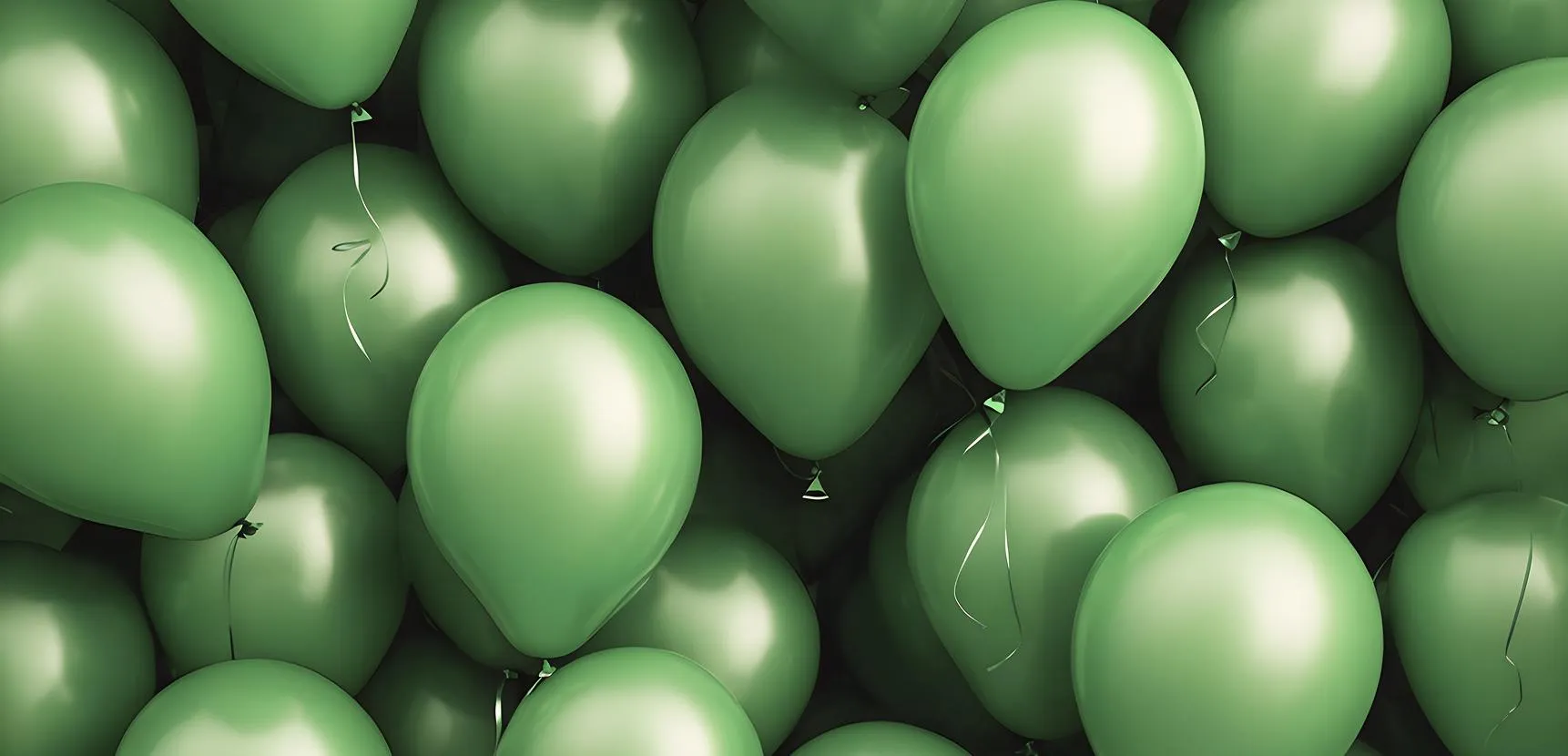 Dense cluster of shiny green and mint balloons